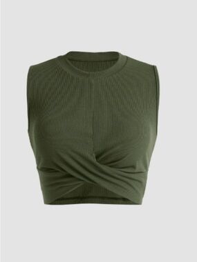 Cider Olive Ribbed Twist-Front Crop Tank